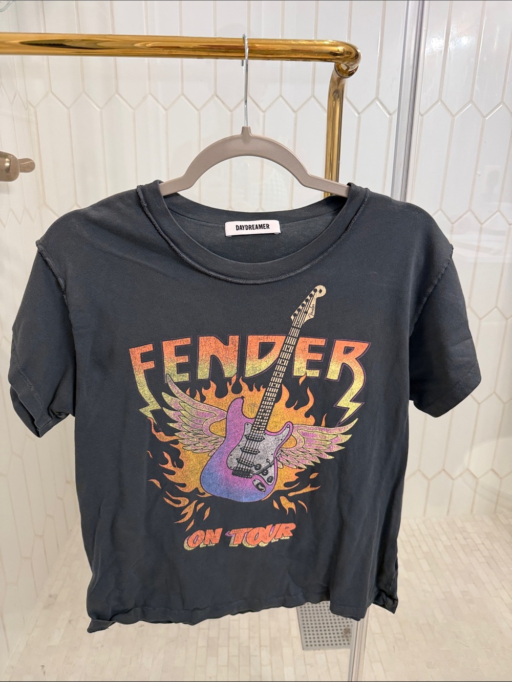Daydreamer Black Kids Tee with Multicolor Fender Guitar Graphic